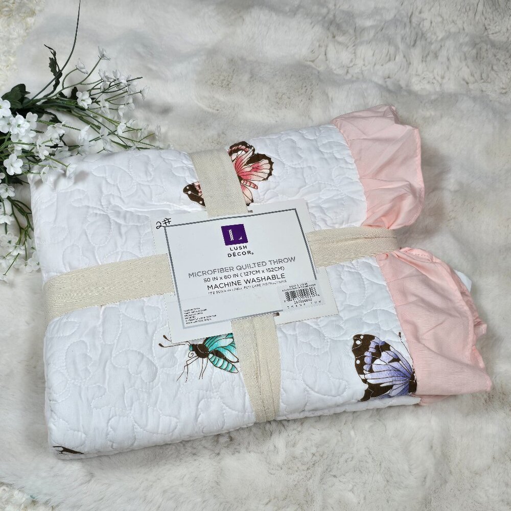 Lush Decor Microfiber Quilted Throw Butterflies 50 x 60 NWT Home Blanket Decor